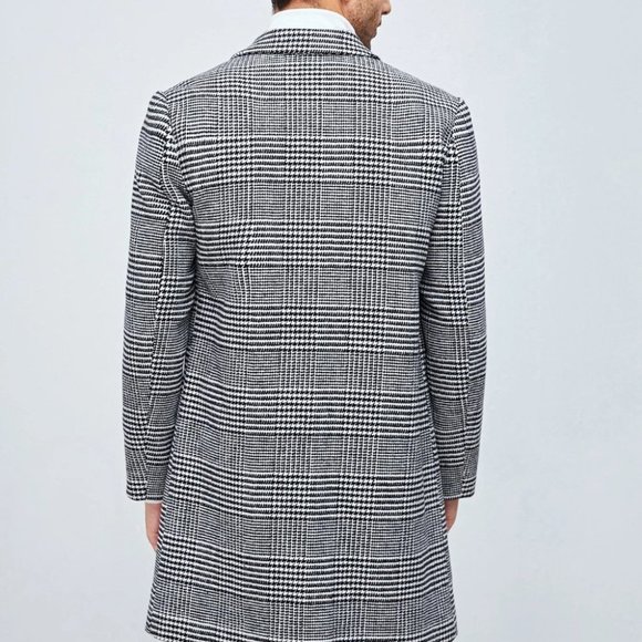 Neck overcoat with houndstooth pattern lapel - Picture 2 of 6